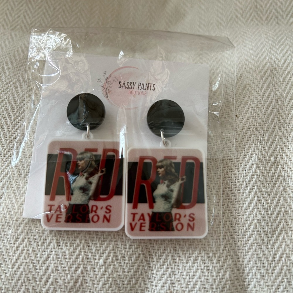 Taylor Swift “Red” Themed Graphic Drop Earrings